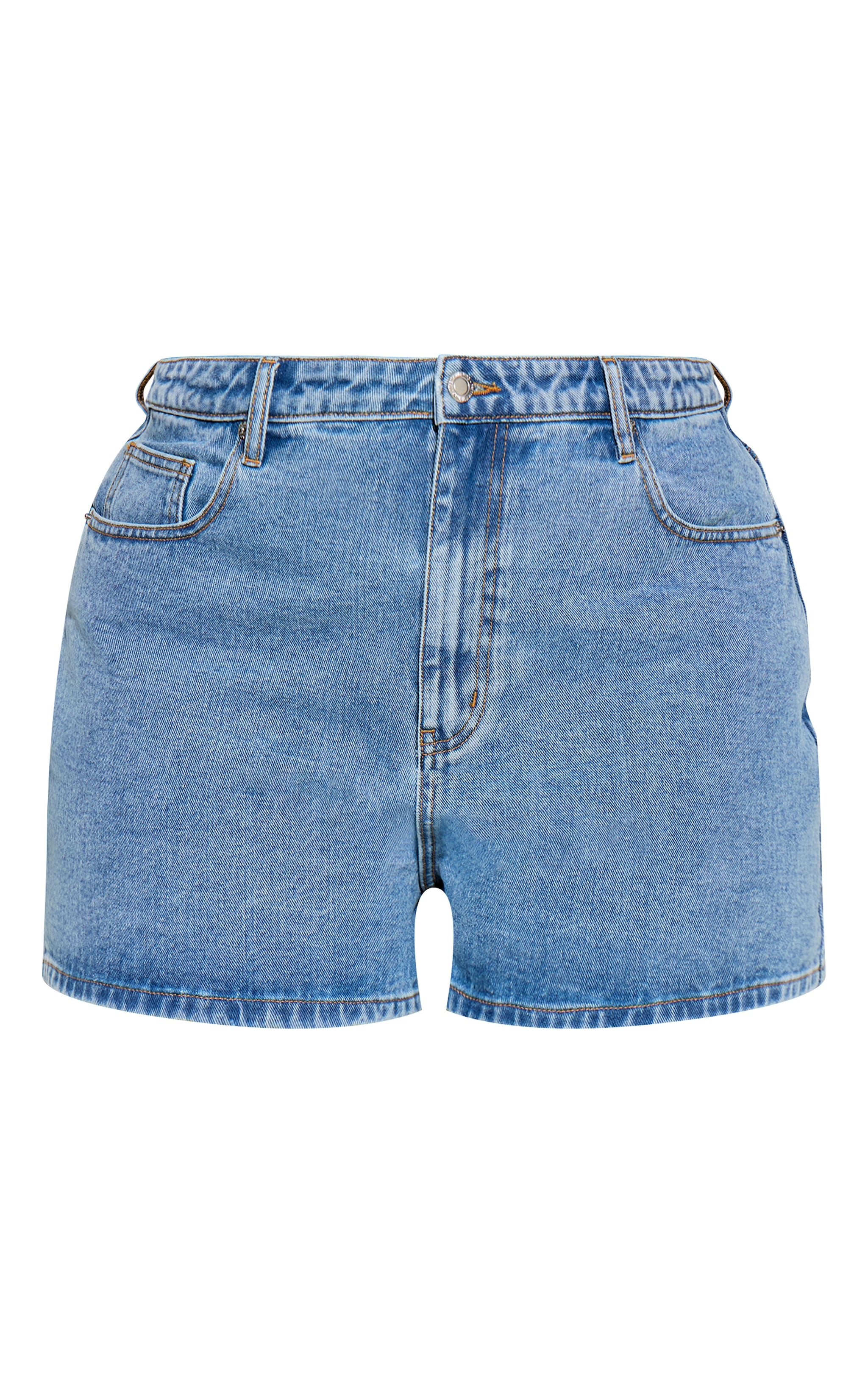 Plus Mid Blue Wash High Waist Bermuda Denim Shorts image 6