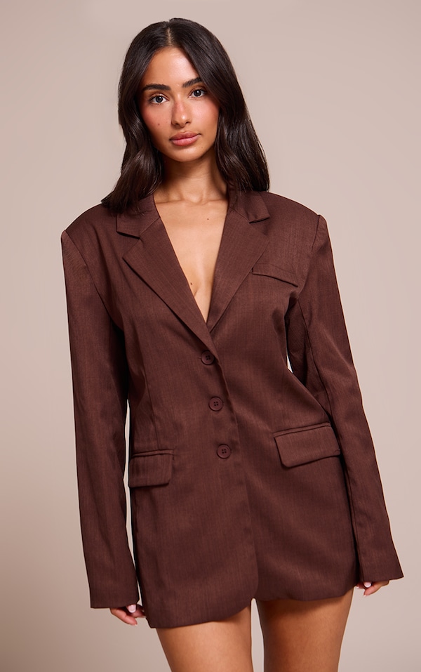 Petite Blazer oversize tissé chocolat profond