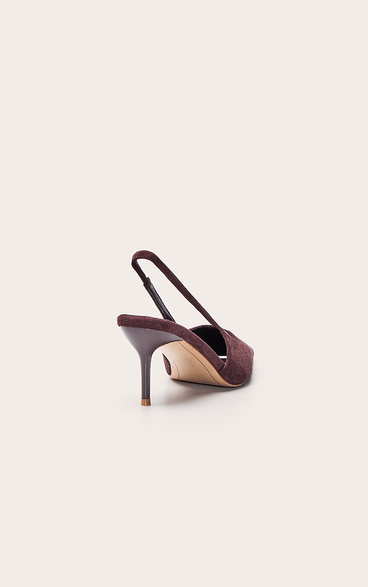 Chocolate Faux Suede Chiselled Toe Sling Back Court Shoe image 4