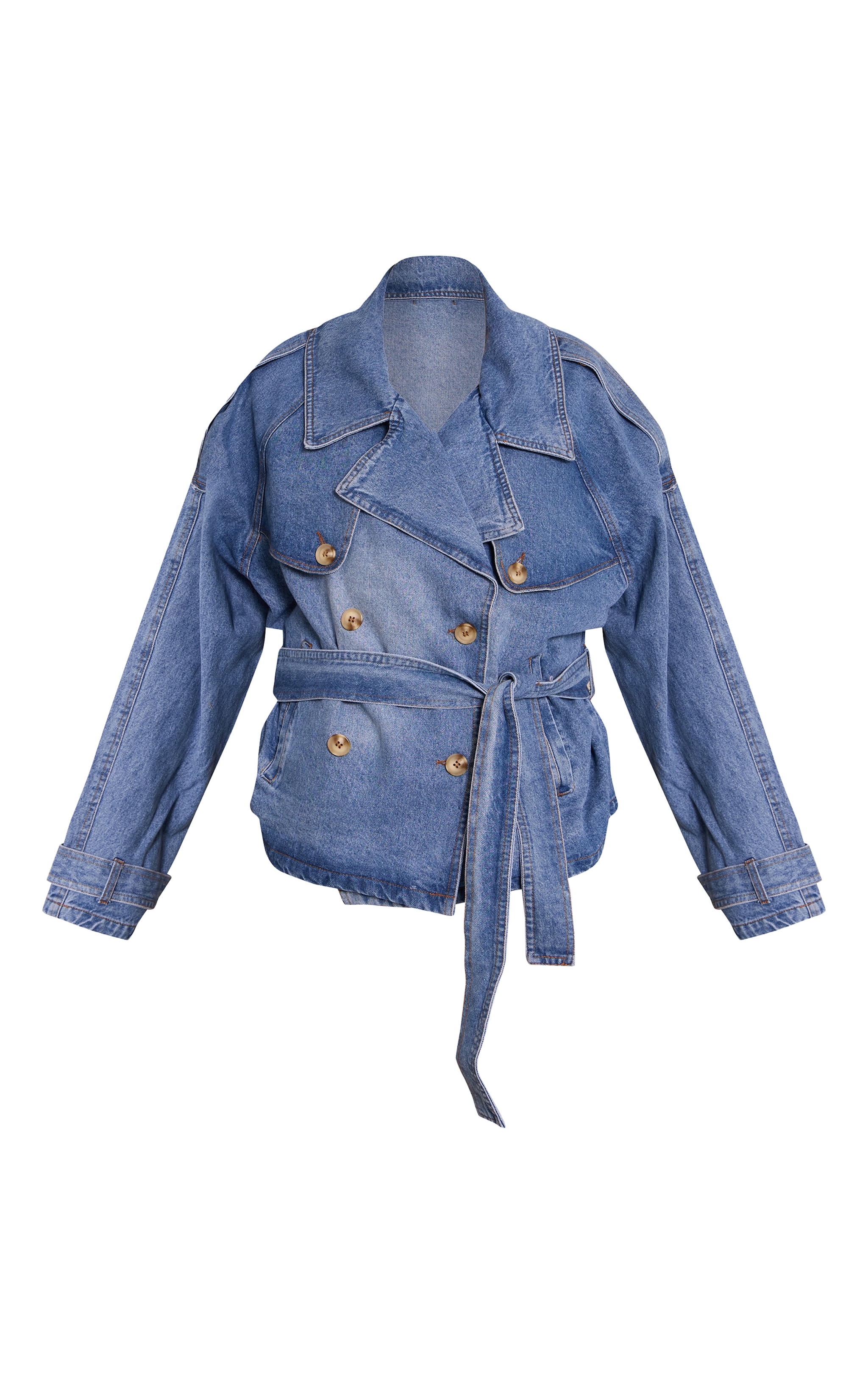 Plus Trench court en jean vintage moyen délavé à boutons et ceinture image 5