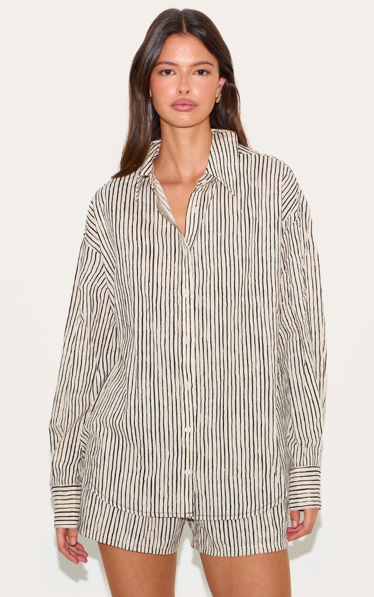 Black Striped Linen Look Floaty Shorts image 4