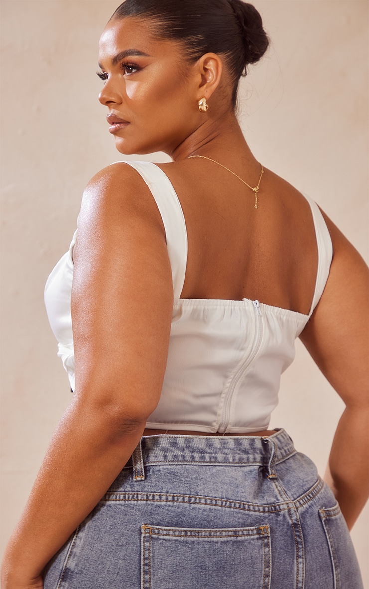 Plus White Satin Dip Hem Corset Top | Plus Size | PrettyLittleThing USA, image size:740x1180