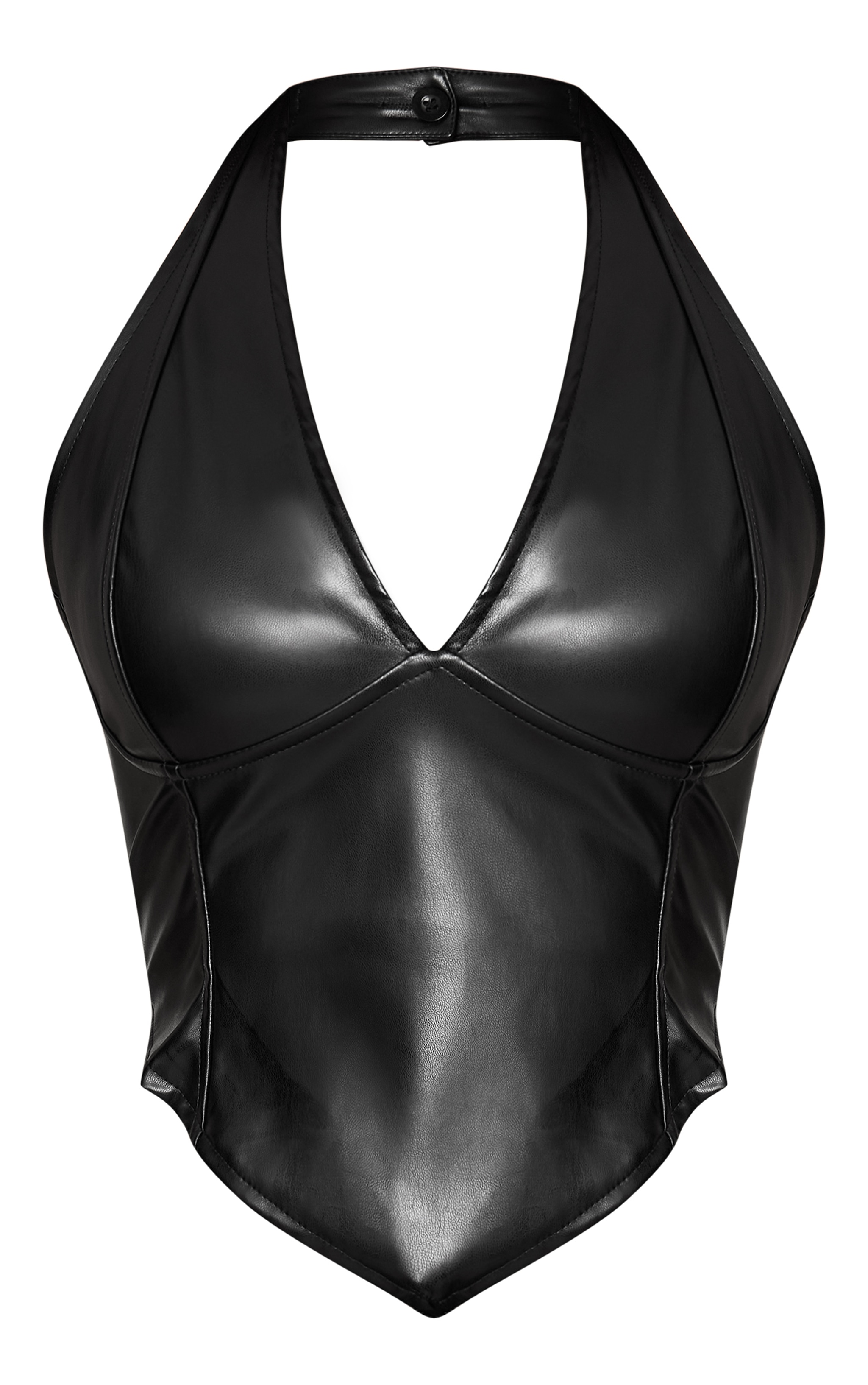 Black Faux Leather Halterneck Crop Top image 5