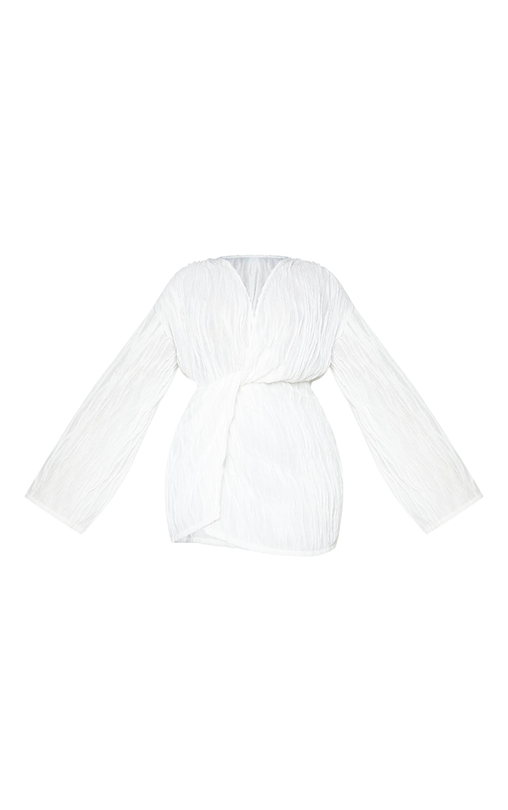 Plus White Textured Wrap Front Dress image 6