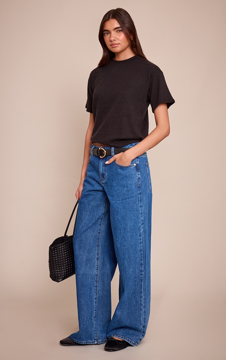 Black Wool Rib Loose Fitted T Shirt image 3