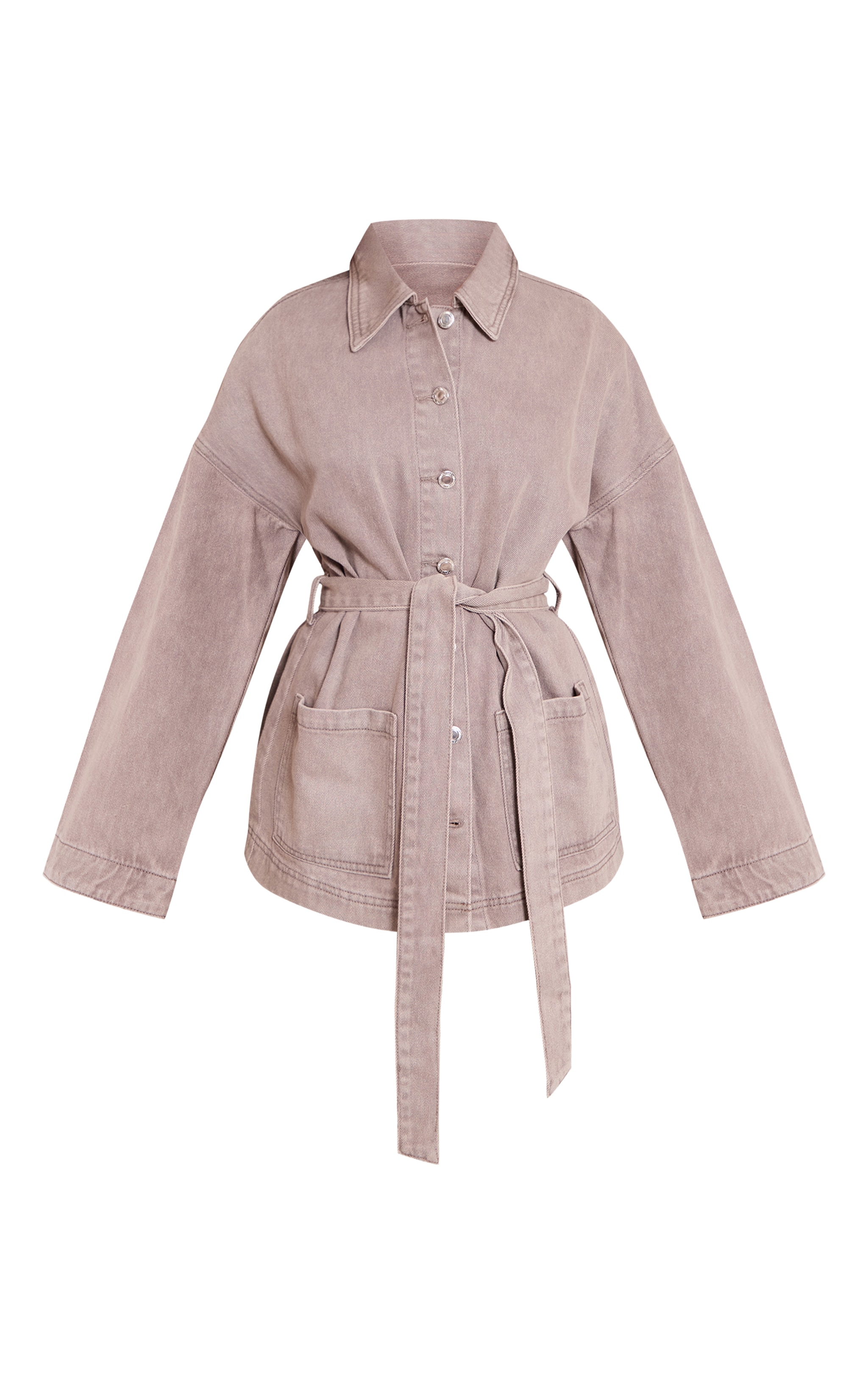 Petite Mushroom Tie Waist Utility Denim Jacket image 5