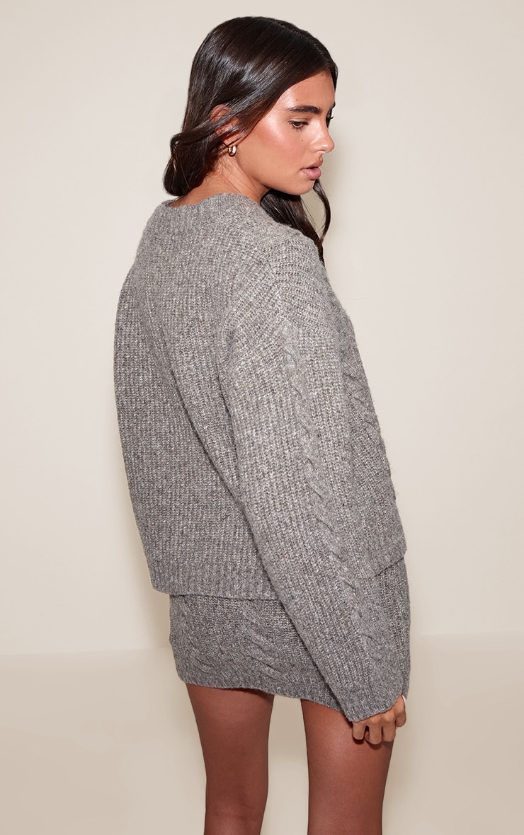 Dark Taupe Cable Knit Button Through Cardigan image 2