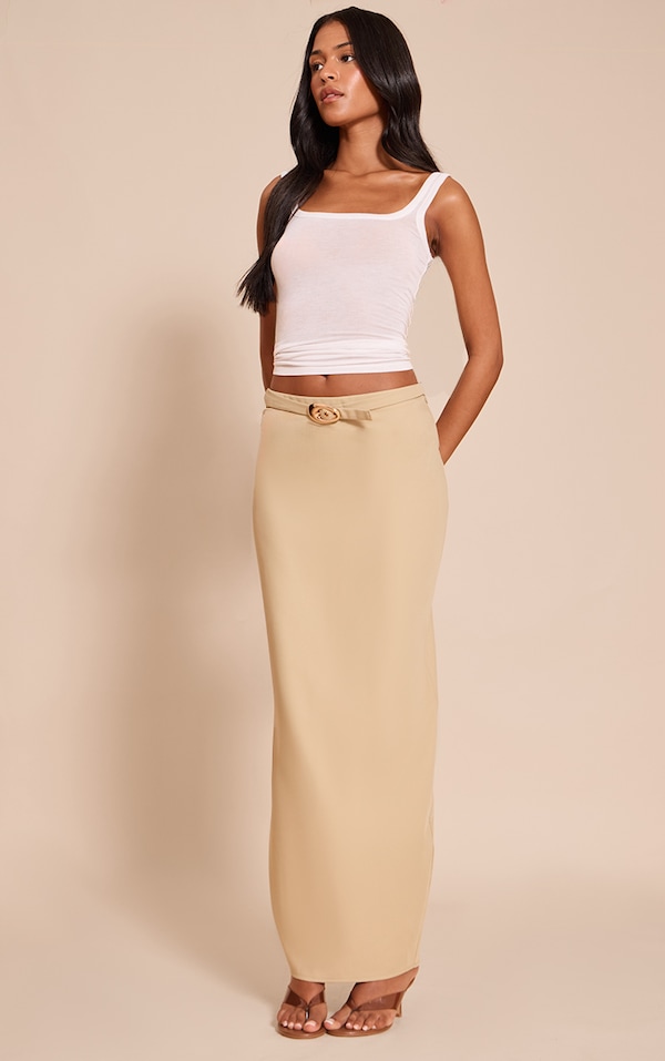 Tall Sage Green Woven Belted Column Maxi Skirt