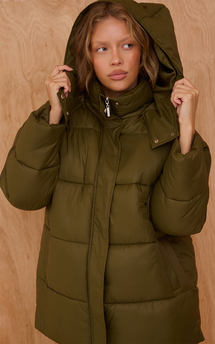 Olive Oversized Hooded Puffer Jacket image 4
