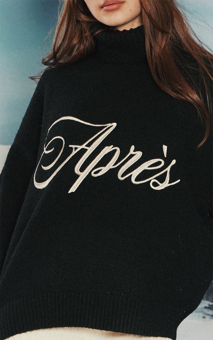 Black Apres Slogan Roll Neck Knitted Jumper image 4
