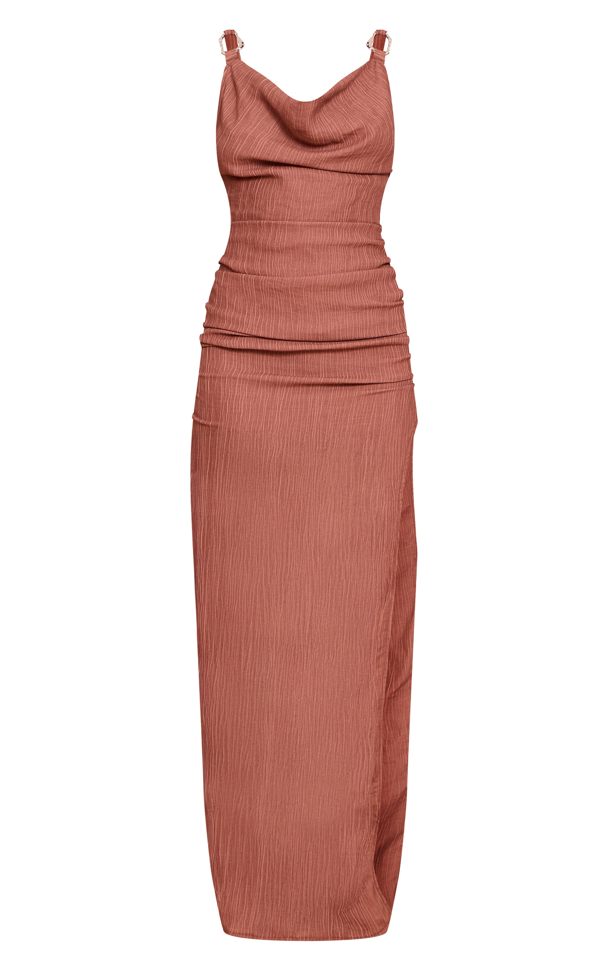 Brown Textured Trim Detail Maxi Dress image 5