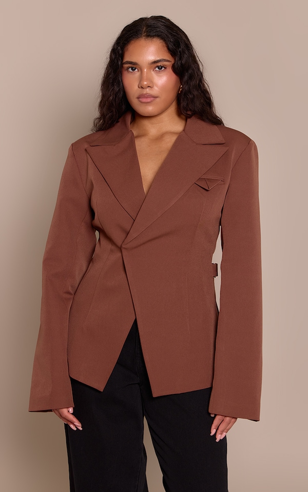 Shape Chocolate Tailored Asymmetrical Cross Over Adjustable Waist Blazer