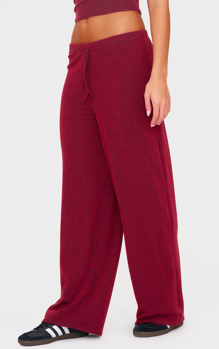 Burgundy Two Tone Crinkle Rib Slouchy Fit Pants image 2