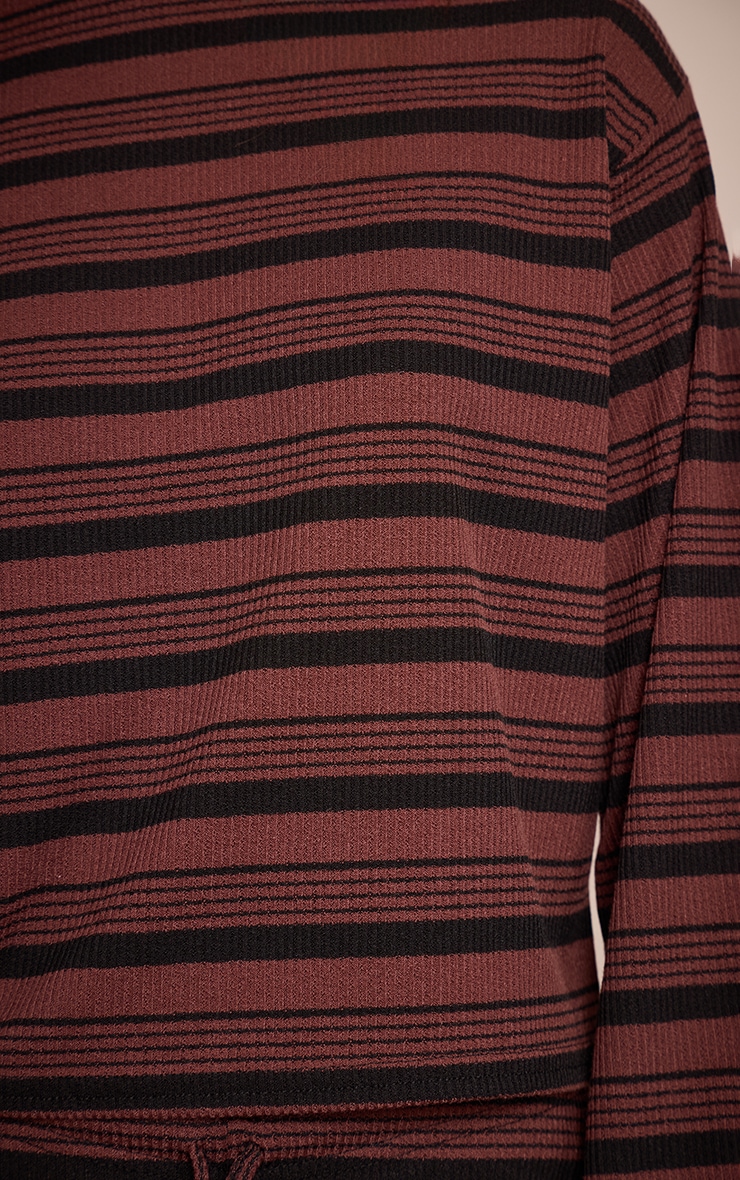 Chocolate Textured Stripe Detail Long Sleeve Top image 4