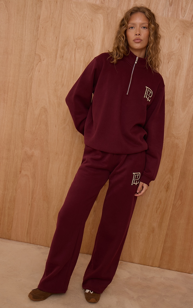 PLT Burgundy Cotton Fleece Quarter Zip Sweatshirt image 3