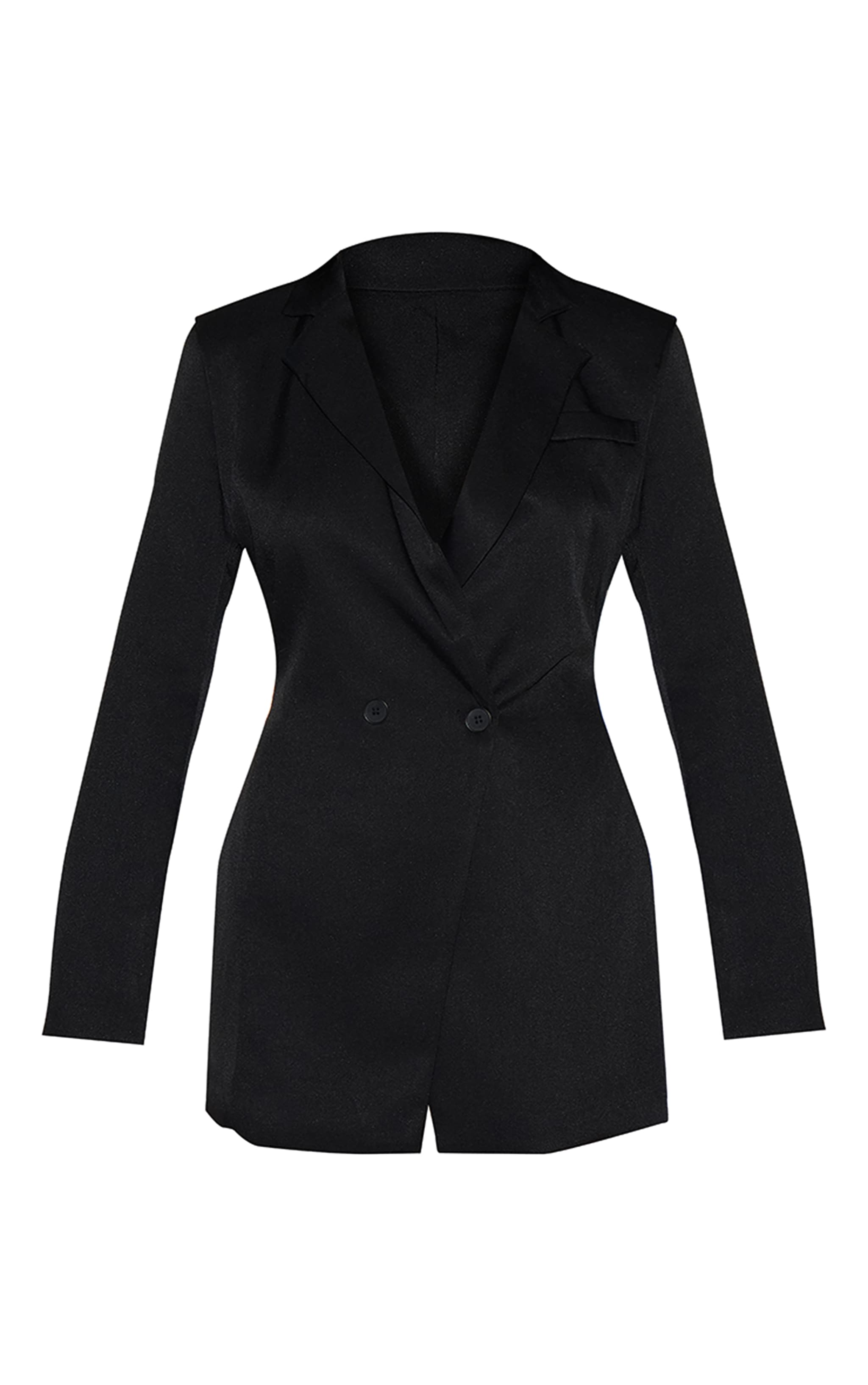 Black Woven Double Breasted Cinched Waist Blazer Dress image 5