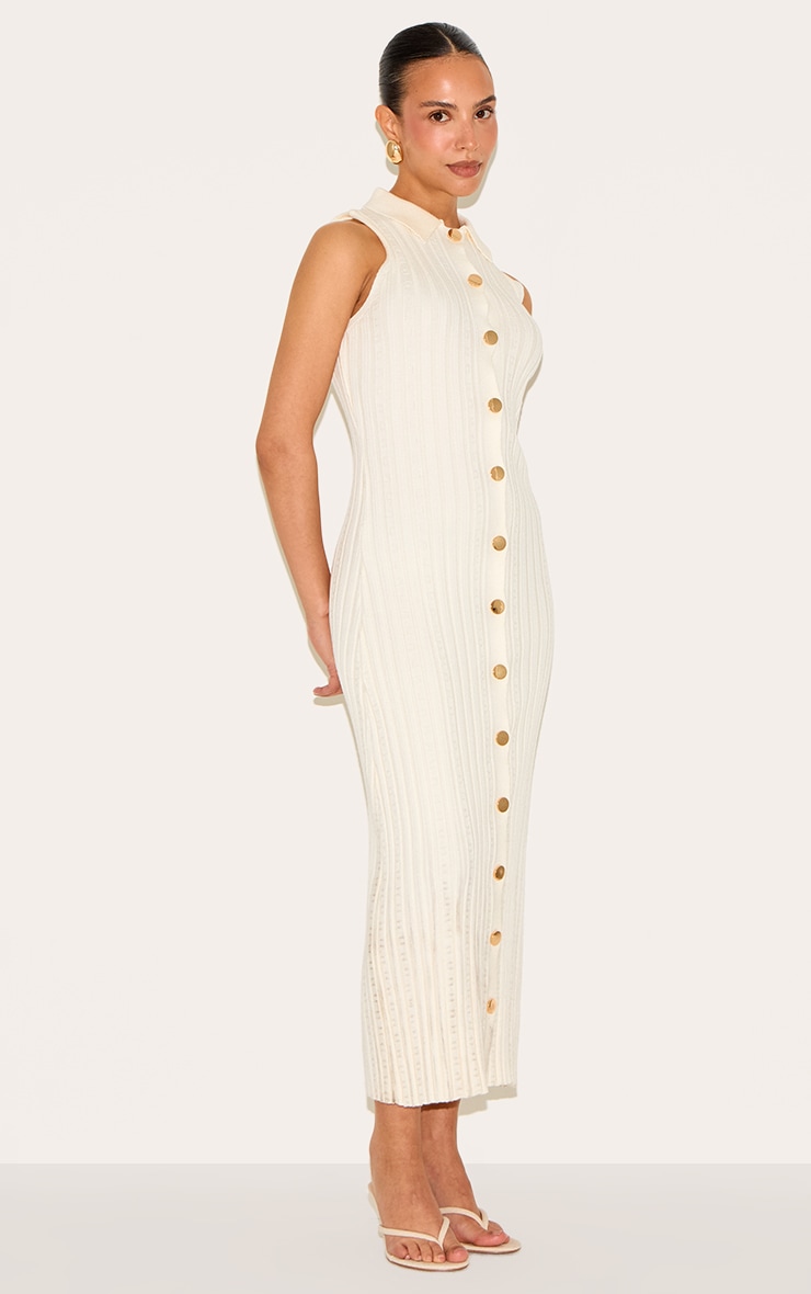 Petite Cream Knitted Button Down Maxi Dress image 3