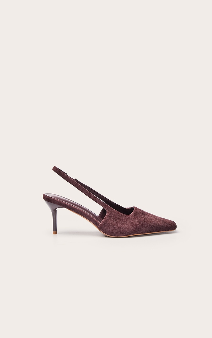 Chocolate Faux Suede Chiselled Toe Sling Back Court Shoe image 2