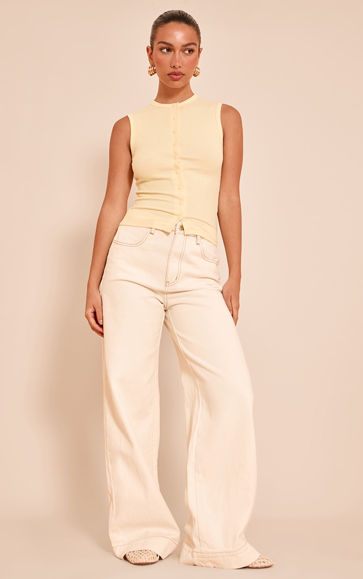 Butter Yellow Soft Rib Button Down Sleeveless Long Top image 3