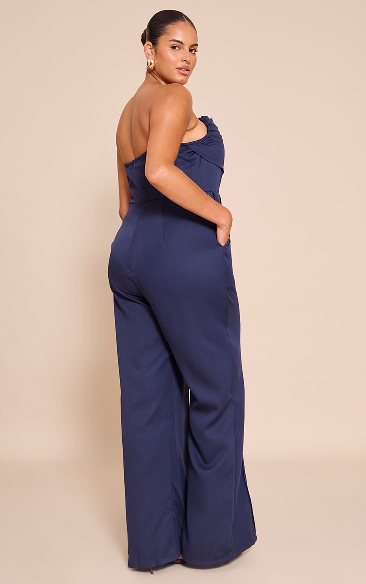 Plus Navy Bandeau Cowl Neck Pocket Detail Jumpsuit image 2