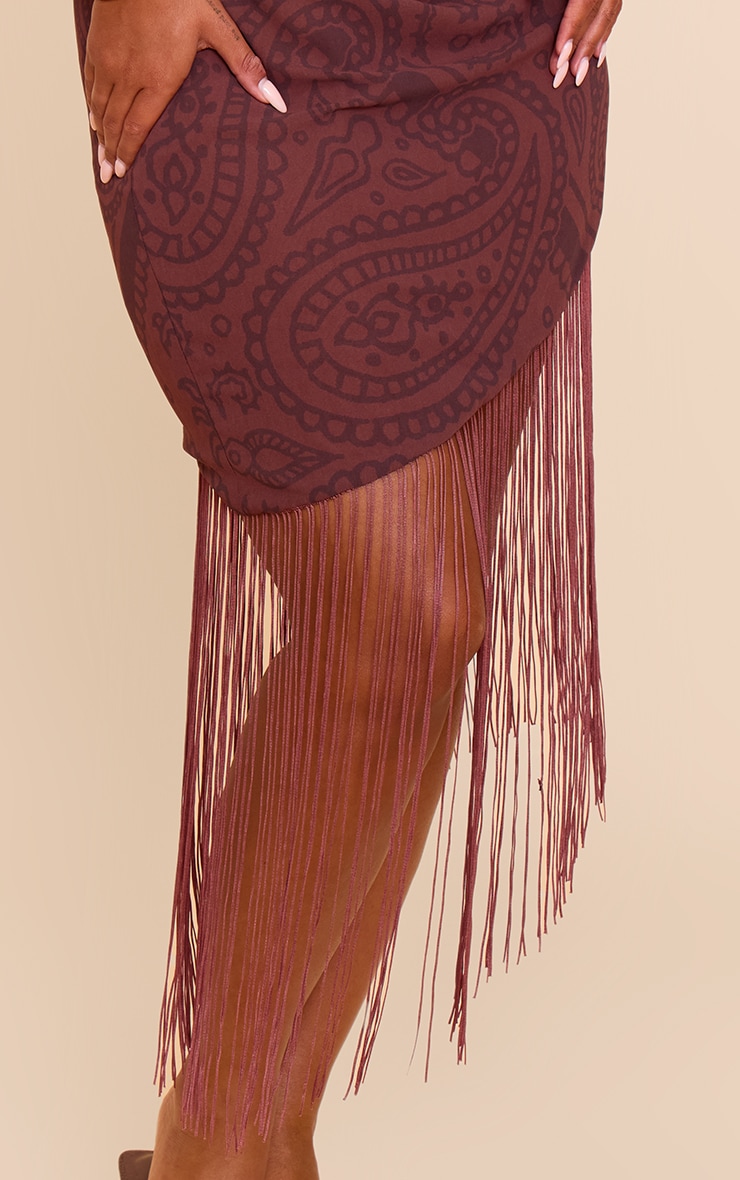 Shape Chocolate Paisely Print Fringe Hem One Shoulder Mini Dress image 4