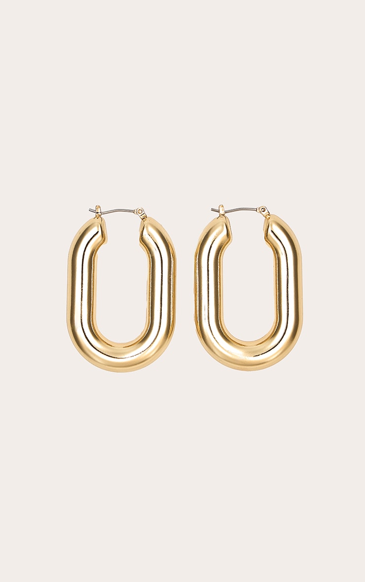 Gold Tubular Chunky Hoop Earrings image 2