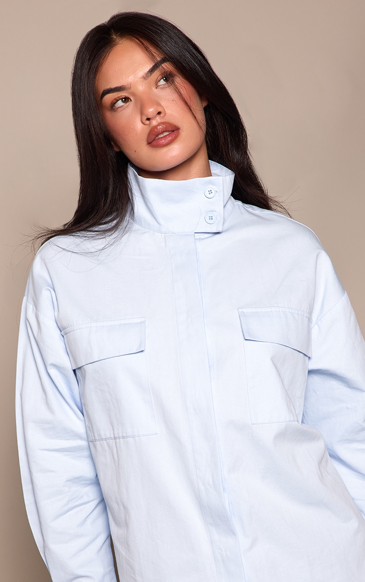 Blue Cotton Funnel Neck Boxy Shirt  image 4