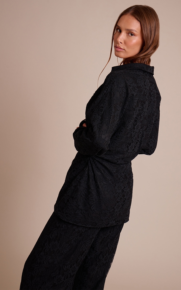 Black Lace Cinched Plunge Shirt image 2