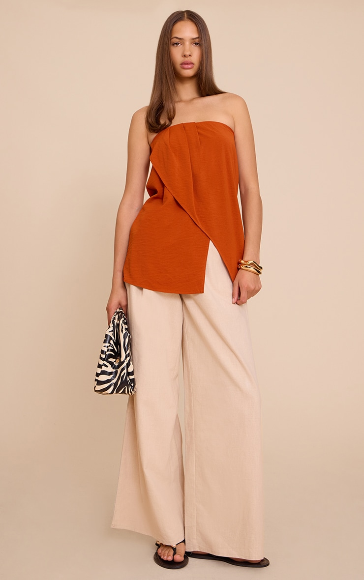 Rust Floaty Woven Split Hem Bandeau Long Top image 3
