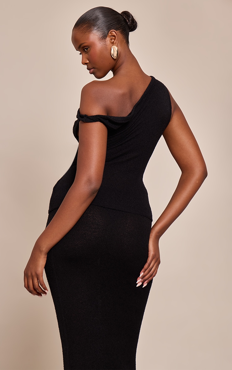 Top asymétrique en maille fine éponge noire image 2