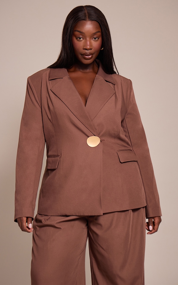 Plus Chocolate Tailored Gold Metalware Detail Blazer