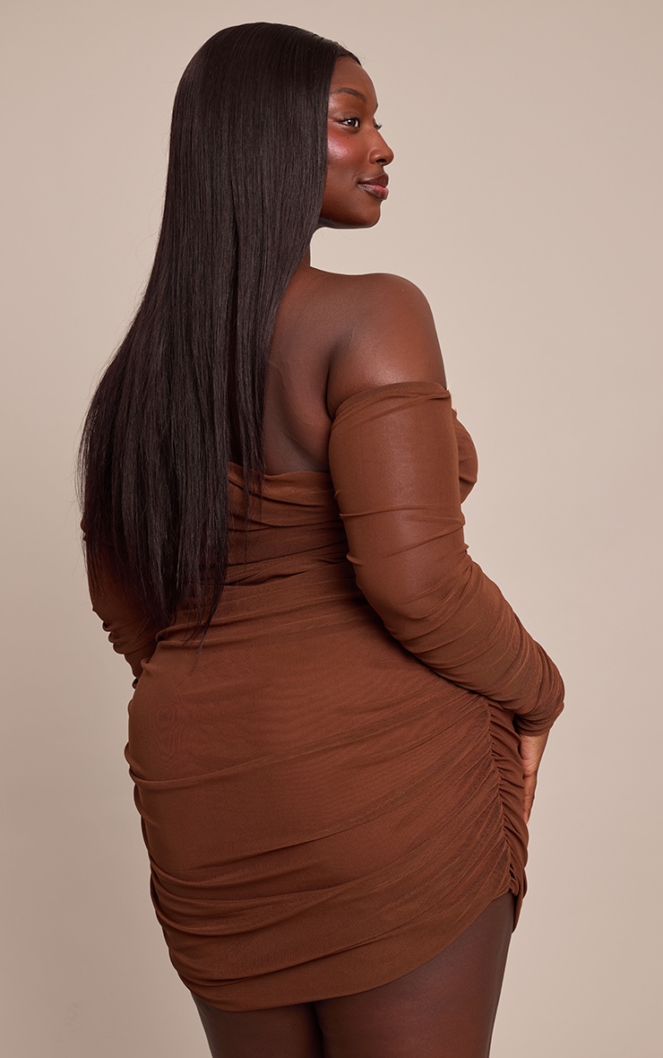 Plus Layered Mesh Asymmetric Long Sleeve Mini Dress image 2