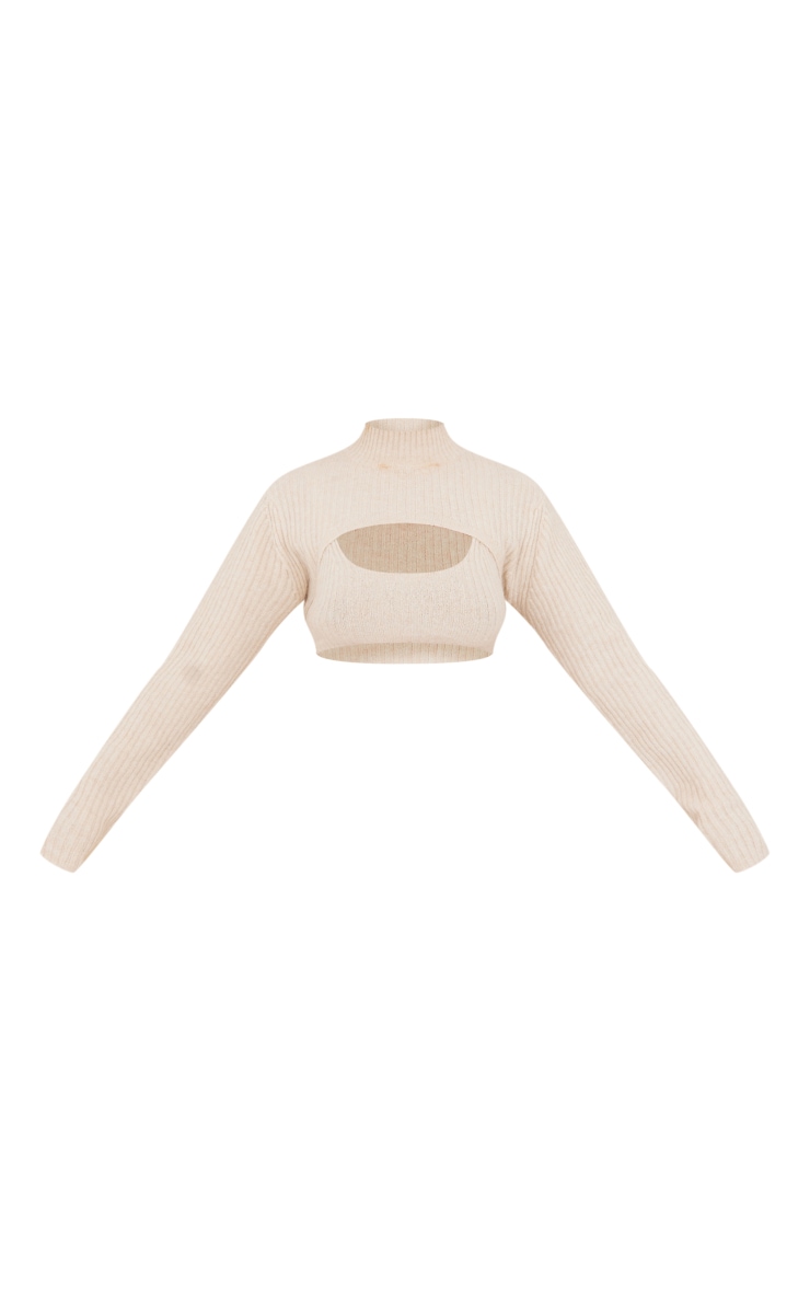 Oatmeal Luxe Rib Knit Super Crop Sweater image 5