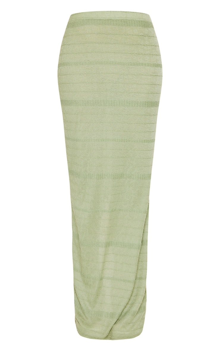 Khaki Sheer Textured Split Back Maxi Skirt image 5