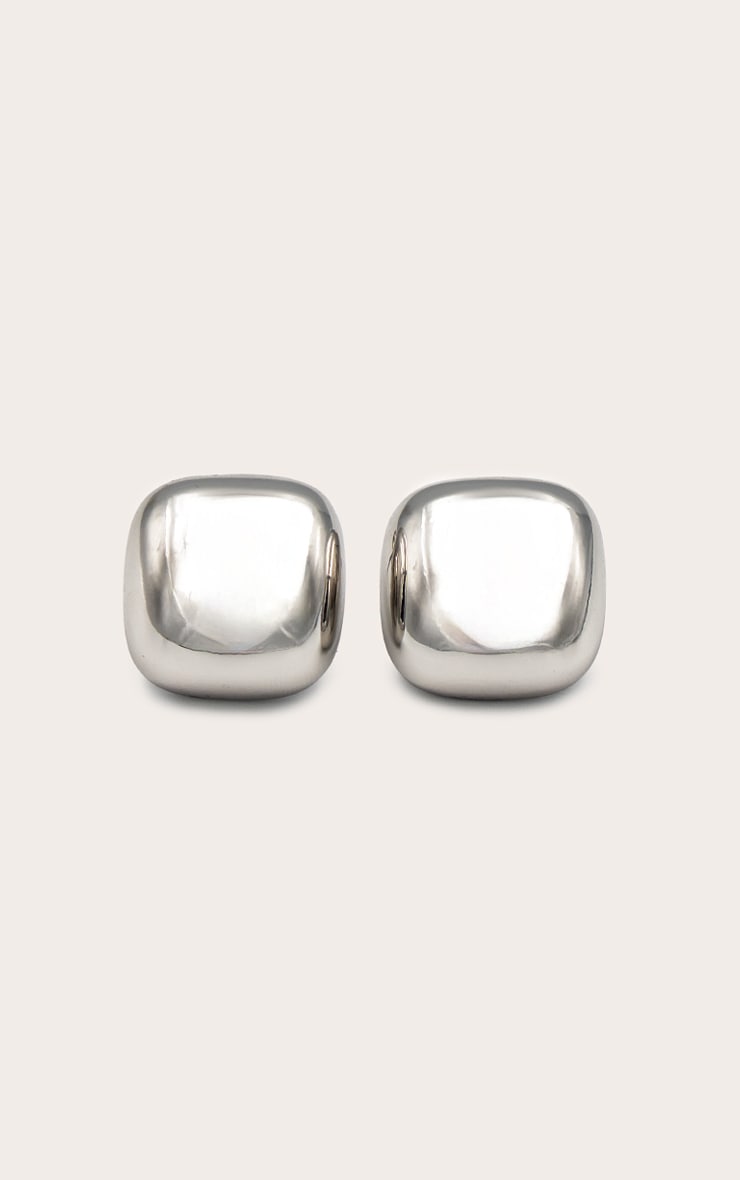 Silver Mini Square Chunky Stud Earrings image 2