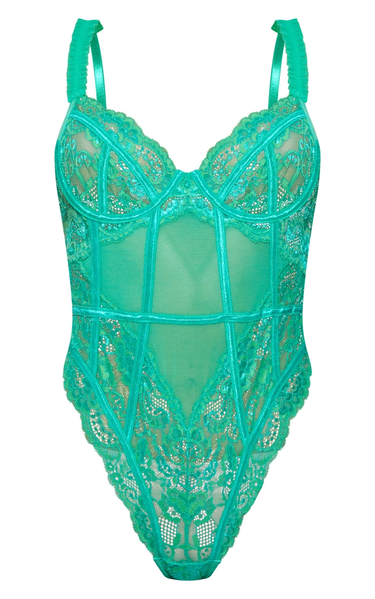 Green Mesh Frill Detail Panelling Lace Bodysuit image 5