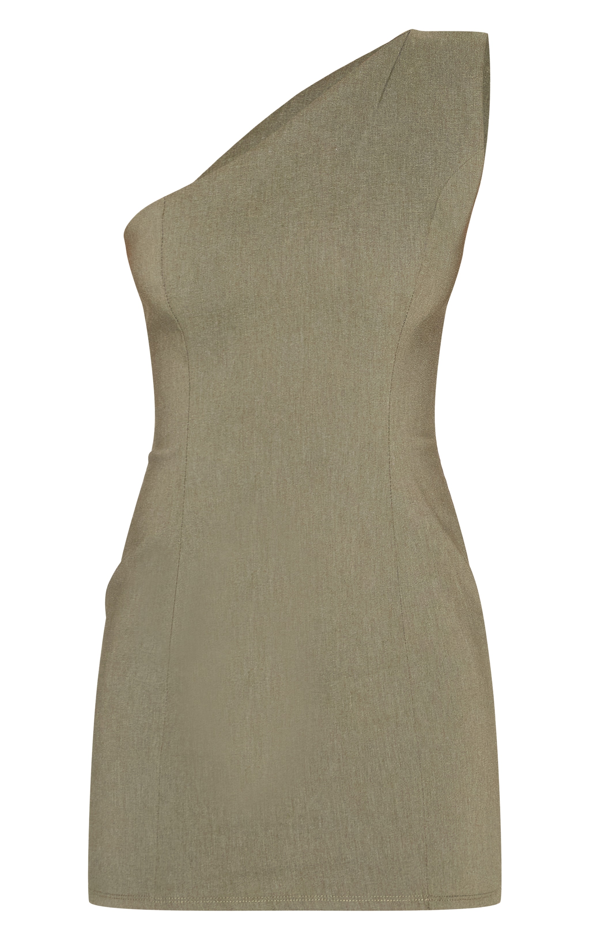 Khaki Stretch Woven One Shoulder Bodycon Mini Dress image 5