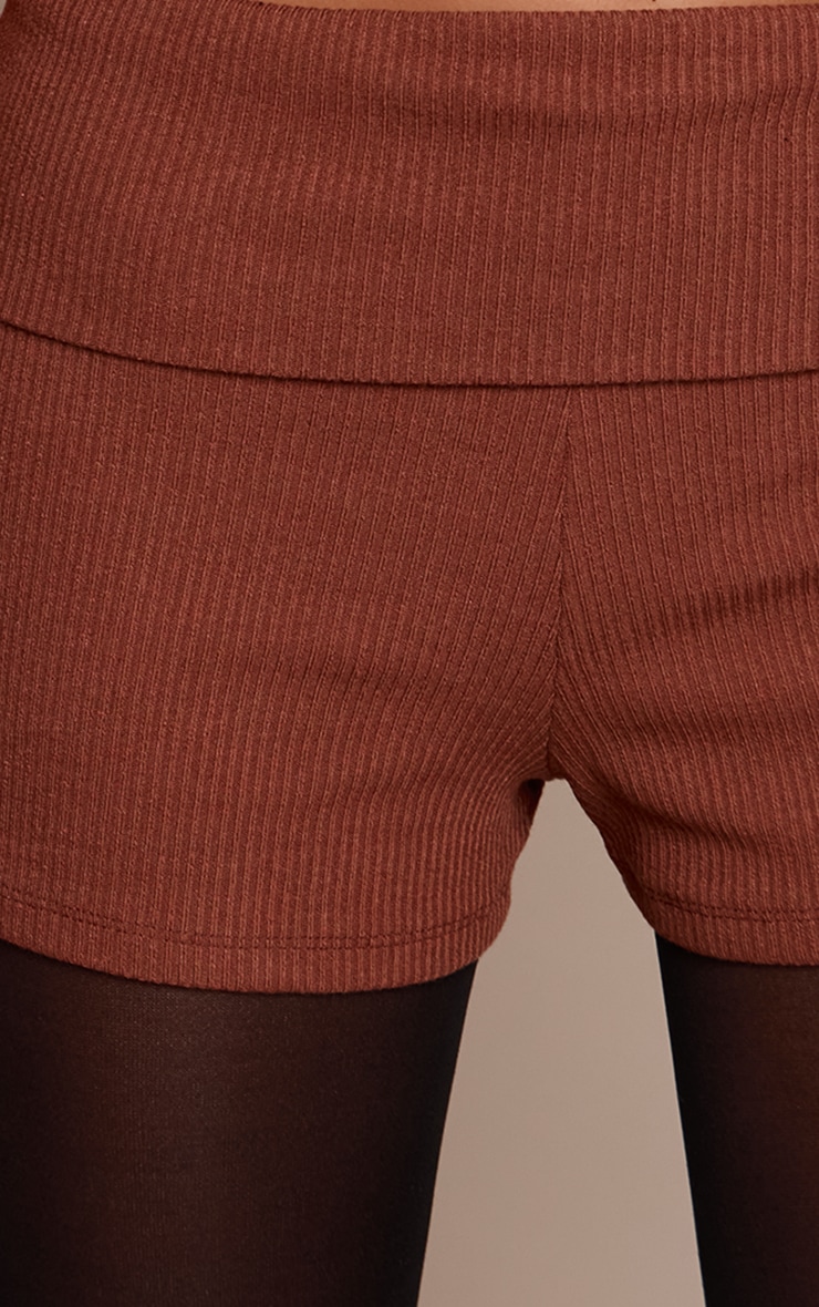 Chocolate Thick Rib Fold Over Detail Hotpant image 5