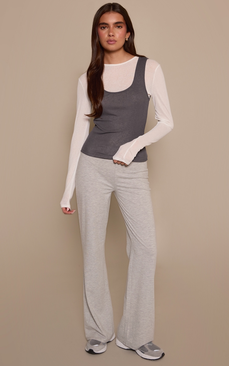 Grey Marl Soft Cotton Flared Trousers