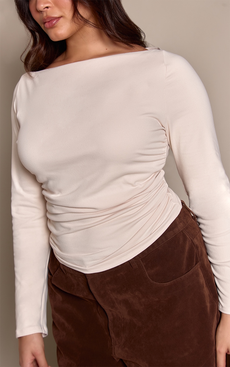 Plus Cream Soft Touch Long Sleeve Bardot Top image 4
