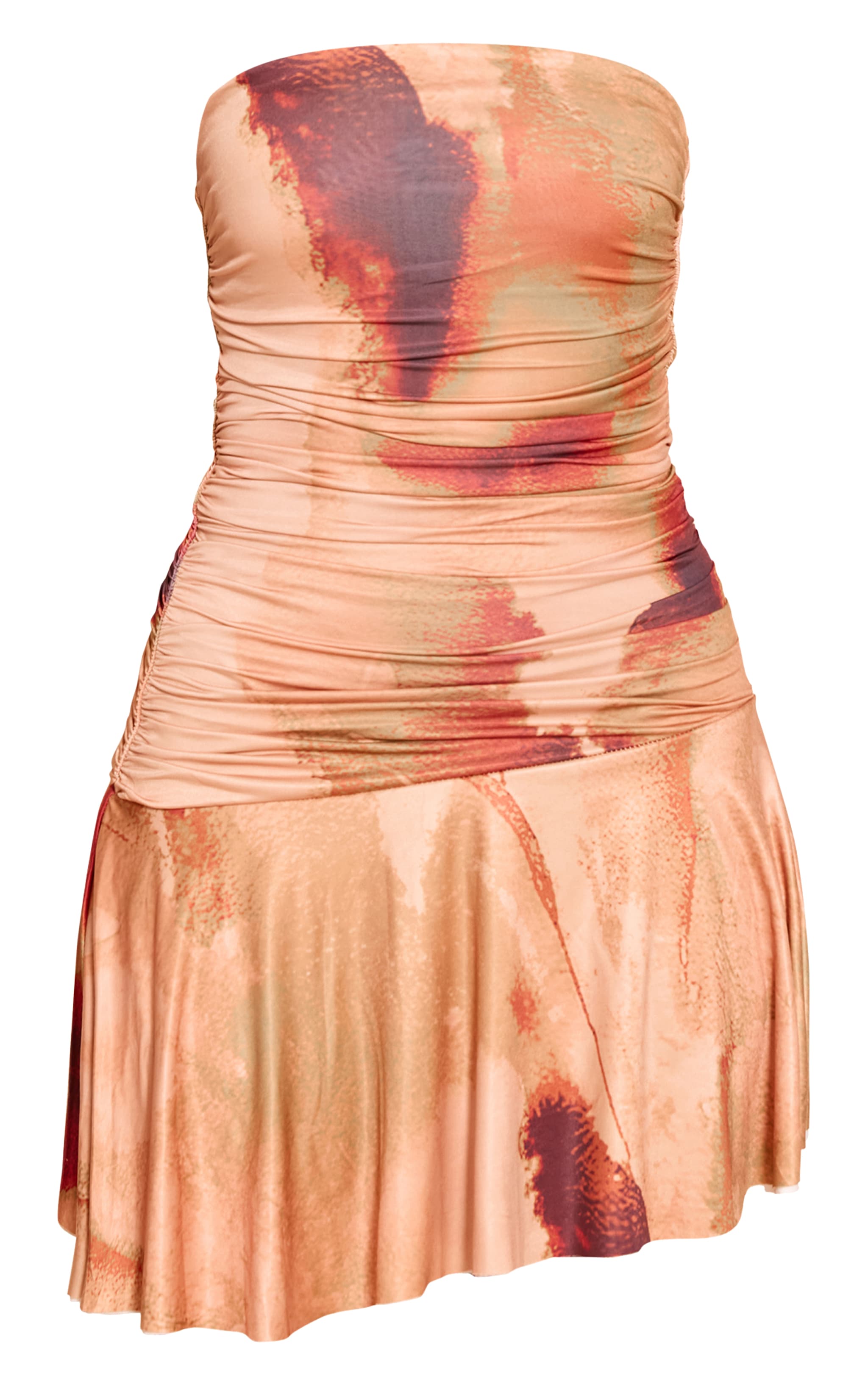 Nude Floral Double Layer Slinky Bandeau Ruched Shift Dress image 5