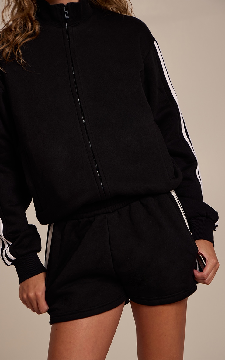 Black Double Side Stripe Sweat Shorts image 2