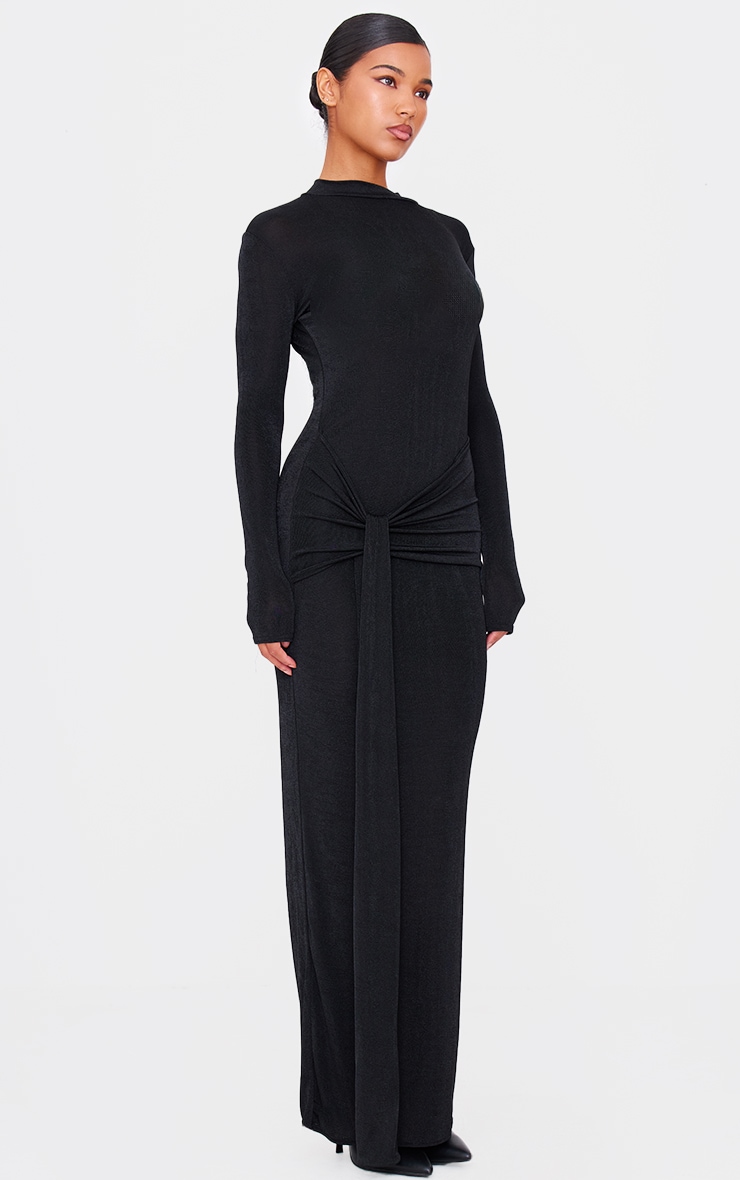 Black Slinky Acetate Wrap Maxi Dress image 3