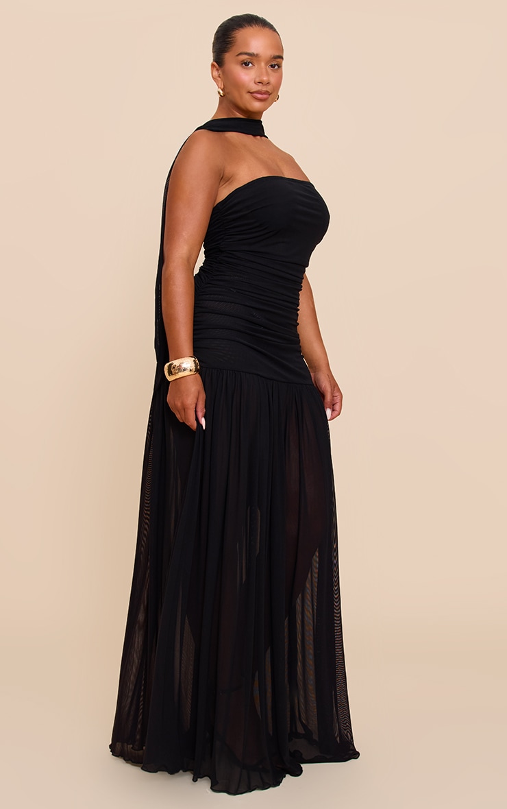 SHAPE BLACK Ruched Scarf Dropped Waist Maxi Dress image 3