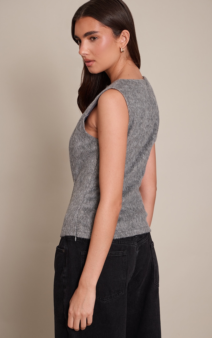 Charcoal Brushed Wool Fitted Boatneck Top image 2