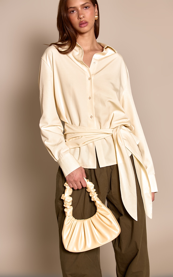 Butter Yellow Soft PU Ruched Handle Shoulder Bag