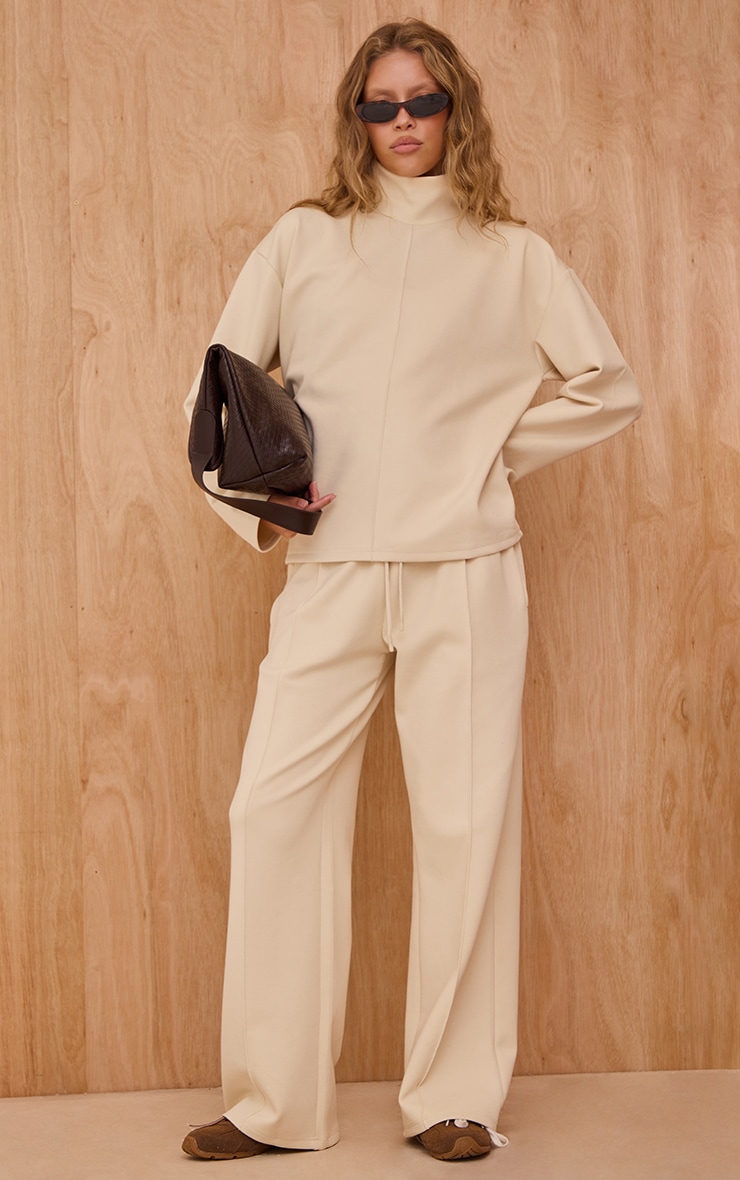 Cream Interlock Seam Funnel Neck Sweatshirt image 3