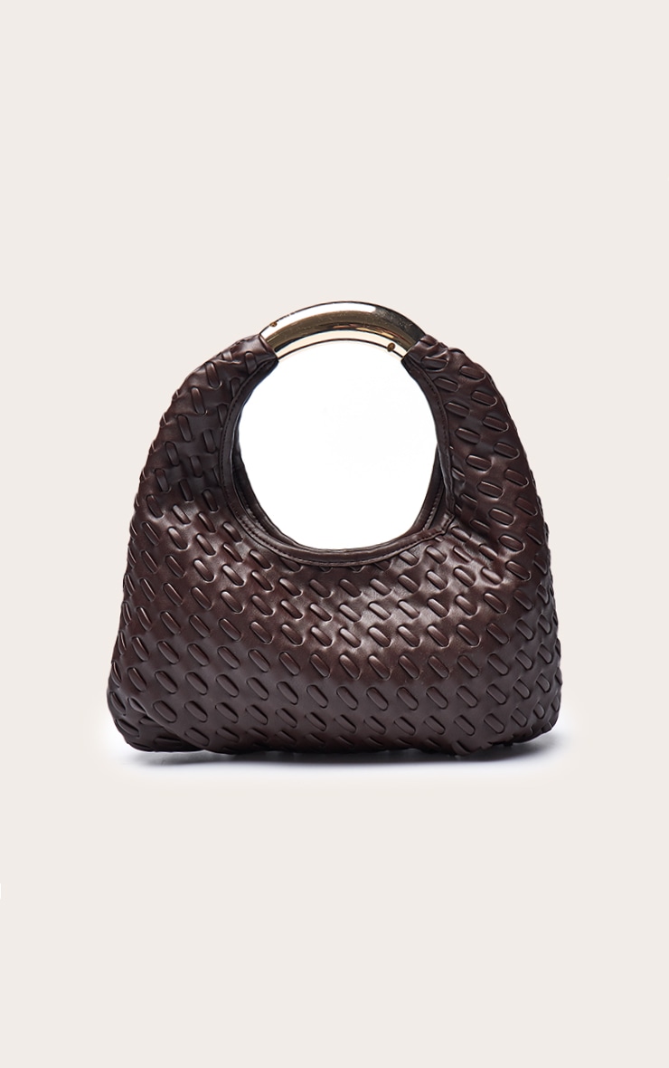 Sac à main en PU tressé chocolat à anse en métal image 2