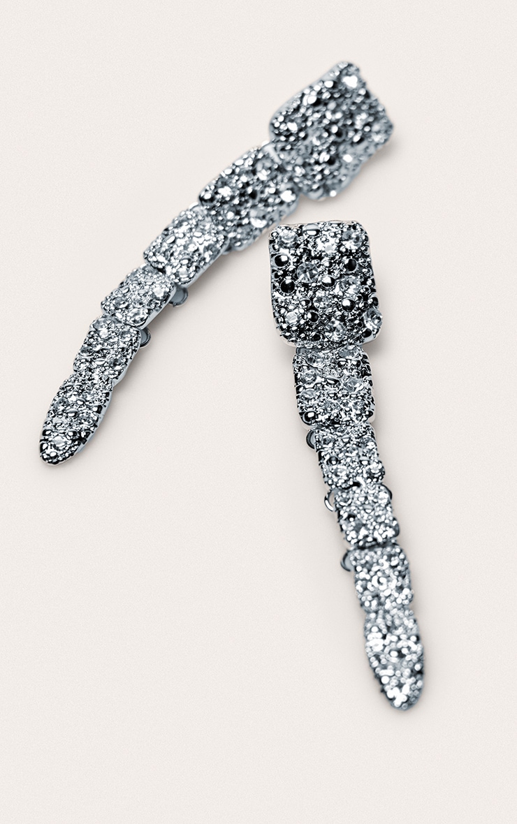 Silver Diamante Tiered Square Drop Earrings image 3