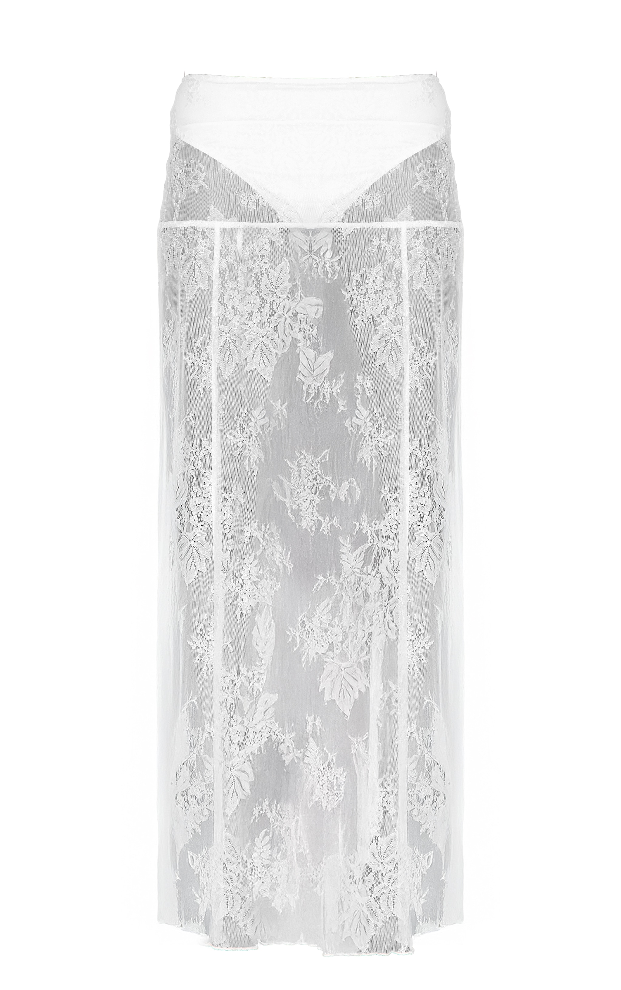 White Panties Insert Floral Lace Sheer Maxi Skirt image 5